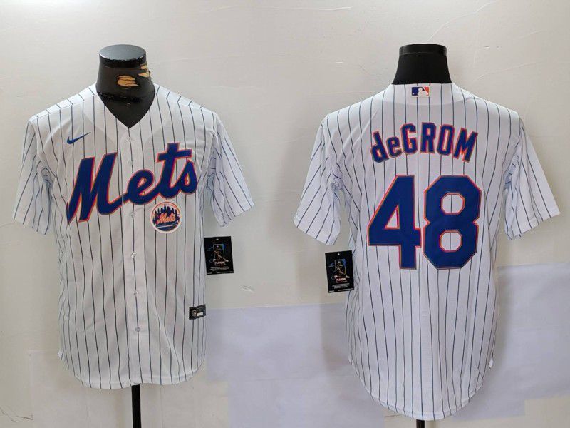 Men New York Mets #48 Degrom White Stripe Game 2024 Nike MLB Jersey style 3